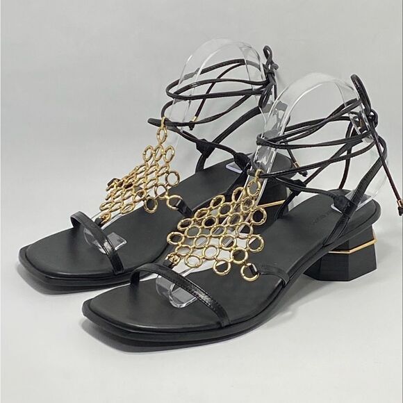 Tory Burch Multi-Logo Leather Lace-Up Sandals size 9 - Picture 2 of 13